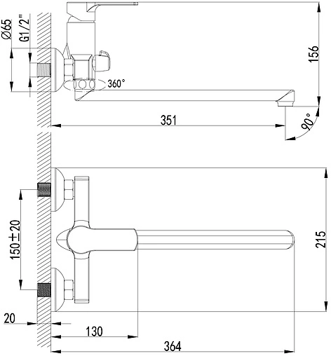 Смеситель для ванны с длинным изливом Lemark plus Grace хром LM1551C Смеситель для ванны с длинным изливом Lemark plus Grace хром LM1551C