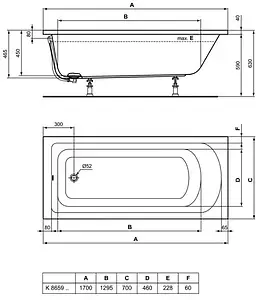 Ванна акриловая Ideal Standard Hotline 170х70 K865901, 2