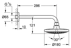 Лейка верхнего душа с настенным креплением Grohe Euphoria Cosmopolitan 180 хром 26072000 Лейка верхнего душа с настенным креплением Grohe Euphoria Cosmopolitan 180 хром 26072000, 2