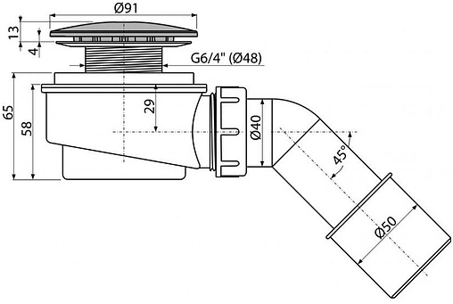 Сифон для душевого поддона AlcaPlast хром A471CR-60