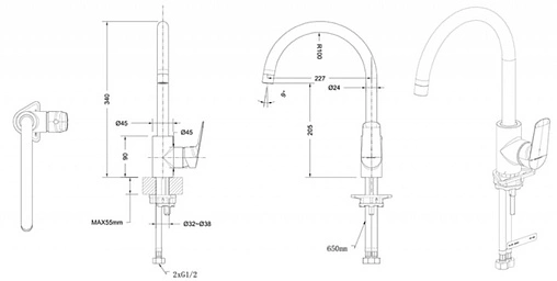 Смеситель для кухни Bravat Rhein чёрный матовый F7429564BW-ENG
