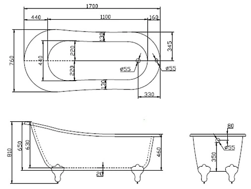 Ванна акриловая отдельностоящая BelBagno 170x75 BB06-1700