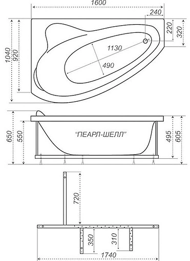 Ванна акриловая Triton Пеарл-Шелл 160x104 R Н0000000210 Ванна акриловая Triton Пеарл-Шелл 160x104 R Н0000000210