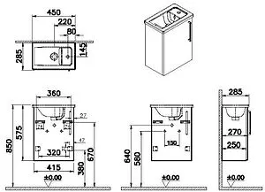 Тумба-умывальник подвесная VitrA Root 45 L кордоба 68061, 2