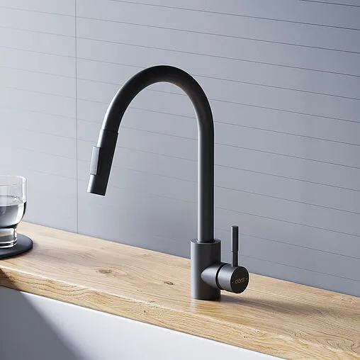 Смеситель для кухни с выдвижным изливом Dorff Logic чёрный матовый D3007522