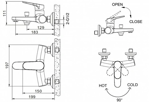 Комплект для ванны 3 в 1 Bravat Eler хром F00450CP
