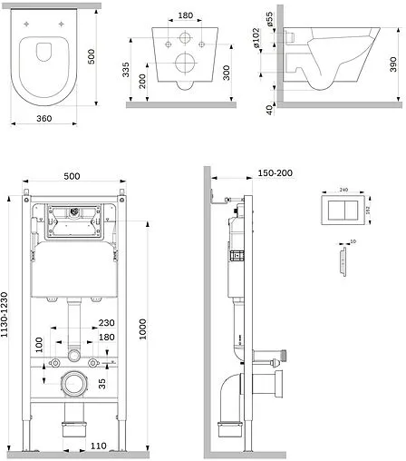 Комплект 6 в 1 Am.Pm Sense FlashClean IS90251.741701 с кнопкой хром глянцевый