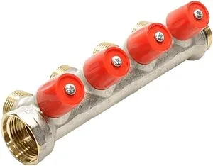 Коллектор регулирующий проходной 4 отвода красный 1"в/н x ¾"ек General Fittings 6300E7N1005R4A, 5