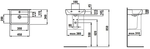 Раковина Laufen Pro 45 белый 8.1195.1.000.104.1