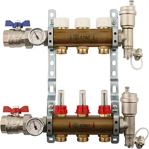 Группа коллекторная с расходомерами 3 отвода 1&quot;в/в x ¾&quot;ек Stout SMB 0473 000003, 1