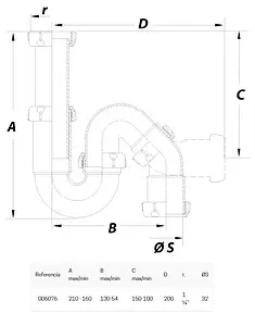 Сифон трубный для раковины JIMTEN JUNTAFIX S-67 белый 006076 Сифон трубный для раковины JIMTEN JUNTAFIX S-67 белый 006076, 2