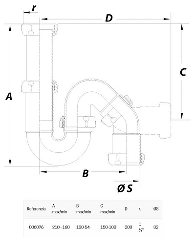 Сифон трубный для раковины JIMTEN JUNTAFIX S-67 белый 006076