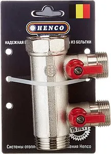 Коллектор запорный проходной 2 отвода красный 1"в/н x ¾"ек Henco VB060502-ROOD Коллектор запорный проходной 2 отвода красный 1"в/н x ¾"ек Henco VB060502-ROOD, 5