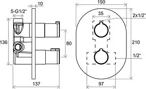 Термостат для 2 потребителей Ravak Chrome чёрный матовый X070432 Термостат для 2 потребителей Ravak Chrome чёрный матовый X070432, 2