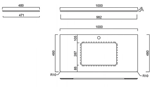 Столешница для раковин встраиваемых снизу Kerama Marazzi Plaza Classic PL3 100 риальто тёмный серый лаппатированный PL3.VT93\100T Столешница для раковин встраиваемых снизу Kerama Marazzi Plaza Classic PL3 100 риальто тёмный серый лаппатированный PL3.VT93\100T