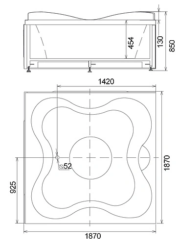 Ванна акриловая с гидромассажем Gemy 187x187 R G9089 K R