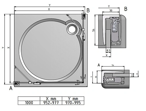 Душевое ограждение 1000x1000мм прозрачное стекло Roltechnik Hitech Line HBO1+HBO1/1000*1000 284-1000000-06-02+284-1000000-06-02