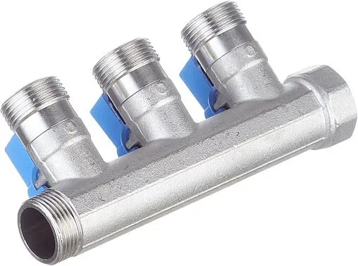 Коллектор запорный проходной 3 отвода синий ¾&quot;в/н x ¾&quot;ек Henco VB050503-BLAUW