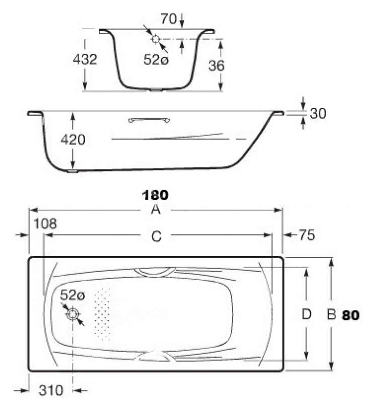 Ванна стальная Roca Swing 180x80 белый 2200E0000