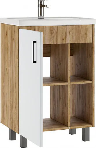 Тумба под умывальник напольная Домино Craft 60 белый/дуб вотан DCr2215T