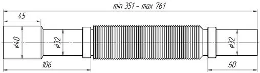 Слив гофрированный Ани Пласт 32x32/40мм L=351-761мм K307 Слив гофрированный Ани Пласт 32x32/40мм L=351-761мм K307