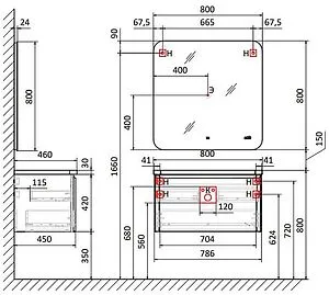 Тумба под умывальник подвесная Raval Welto 80 белый Wel.01.80/P/W/RL, 2