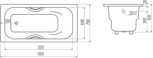 Ванна чугунная Goldman Donni 150x75 DN15075