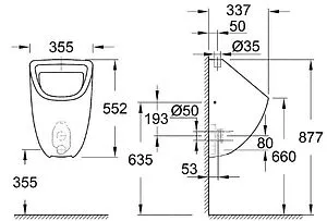 Писсуар с внешним подводом воды Grohe Bau Ceramic белый 39439000, 2