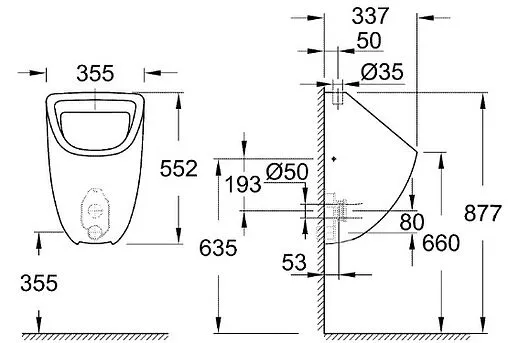 Писсуар с внешним подводом воды Grohe Bau Ceramic белый 39439000