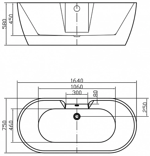 Ванна акриловая отдельностоящая Swedbe Vita 164x75 8838