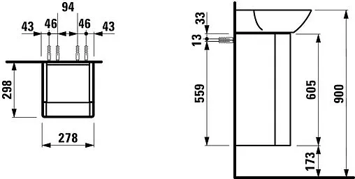 Тумба-умывальник подвесной Laufen INO 27.8 R тёмный орех 4.2530.2.030.171.1+8.1530.1.000.104.1