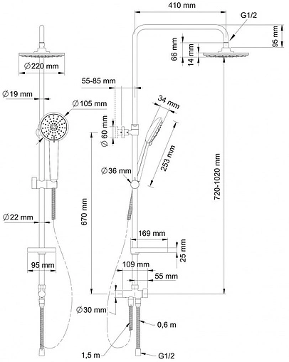 Душевая система без смесителя Swedbe Calypso хром 5075