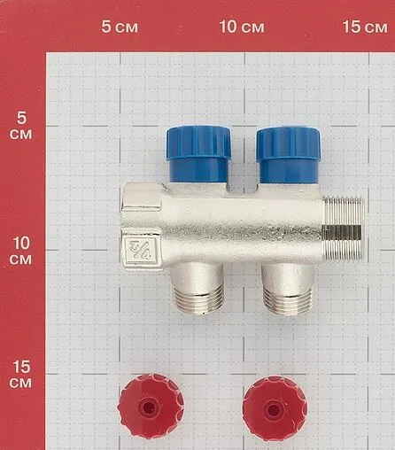 Коллектор регулирующий проходной 2 отвода ¾&quot;в/н x ½&quot;к Valtec VTc.560.N.0502