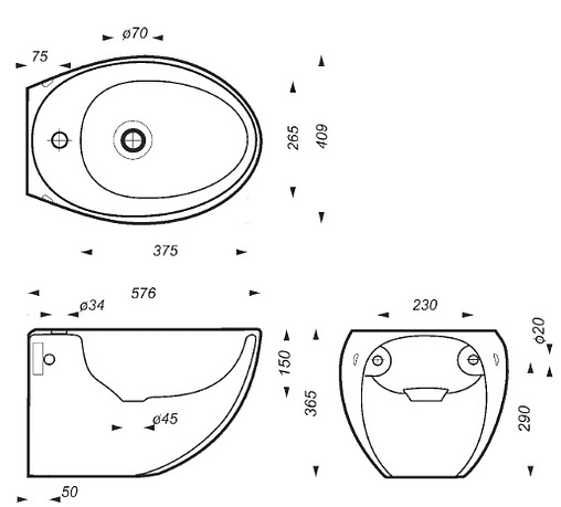 Биде подвесное Sanita Luxe Ringo белый BD.WH/Ringo/C/WHT.G/S1