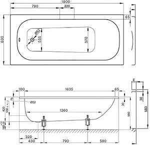 Ванна стальная Bette Form Safe 180x80 с отв. для ручек белый 2950-000 2GR AD Ванна стальная Bette Form Safe 180x80 с отв. для ручек белый 2950-000 2GR AD, 2