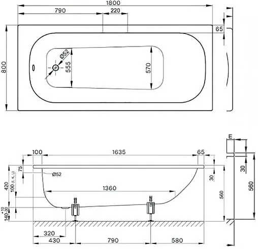 Ванна стальная Bette Form Safe 180x80 с отв. для ручек белый 2950-000 2GR AD