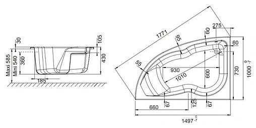 Ванна акриловая Jacob Delafon Micromega Duo 150x100 L E60219RU-00