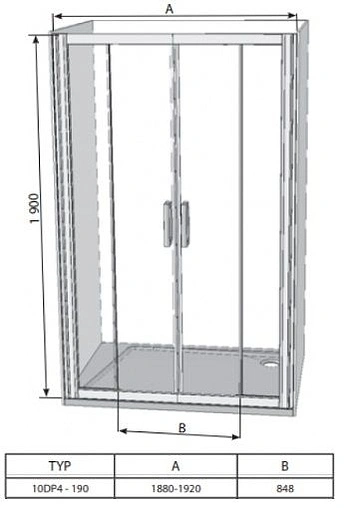 Дверь в нишу 1900мм прозрачное стекло Ravak 10° 10DP4-190 0ZKL0C00Z1