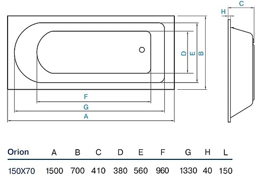 Ванна акриловая Koller Pool Orion 150х70