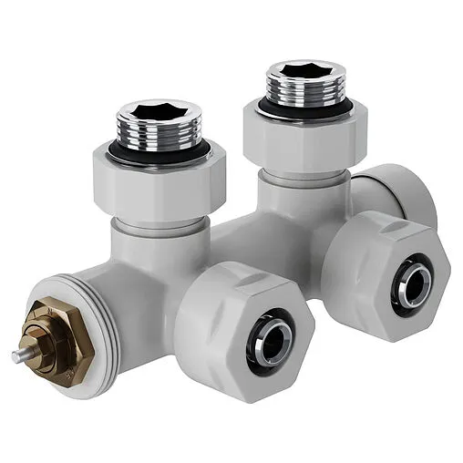 Узел нижнего подключения радиатора терморегулирующий угловой правый 15x1.0 x ¾&quot;ек (½&quot;н) Royal Thermo Design Pro белый RANPU11215WH