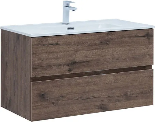 Тумба под умывальник подвесная Aquanet Алвита New 90 дуб веллингтон/табак 00334187