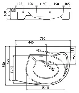 Раковина Ravak Rosa Comfort N 78 L белый XJ8L11N0000 Раковина Ravak Rosa Comfort N 78 L белый XJ8L11N0000, 2
