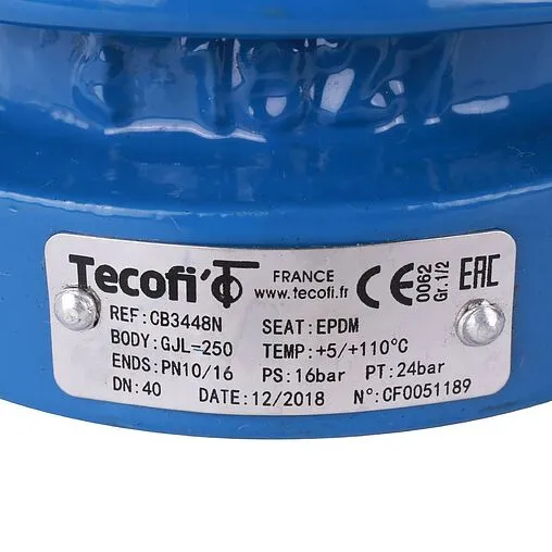 Клапан обратный поворотный двустворчатый межфланцевый Ду40 Ру16 Tecofi CB3448N-EP0040