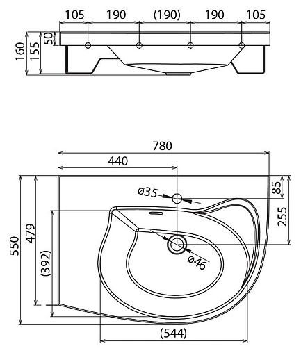 Раковина Ravak Rosa Comfort N 78 L белый XJ8L11N0000
