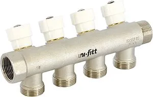 Коллектор регулирующий проходной 4 отвода ¾&quot;в/н x ¾&quot;ек Uni-fitt 402N3340, 3