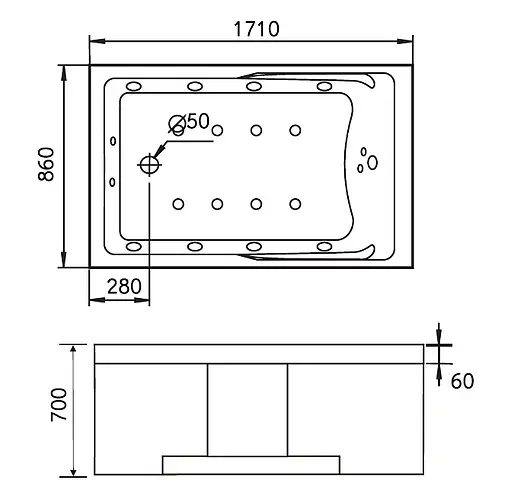 Ванна акриловая с гидромассажем Gemy 171x86 L G9066 II K L