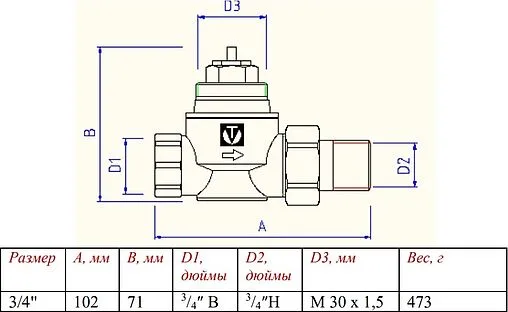 Вентиль терморегулирующий прямой ¾" в/н Valtec VT.034.N.05 Вентиль терморегулирующий прямой ¾" в/н Valtec VT.034.N.05