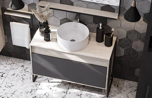 Тумба-умывальник подвесная Aquaton Лофт Урбан 80 графит/орегон 1A2476K3LQX60