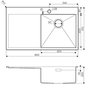 Мойка кухонная Omoikiri Akisame 86-IN-R нержавеющая сталь 4993763 Мойка кухонная Omoikiri Akisame 86-IN-R нержавеющая сталь 4993763, 2
