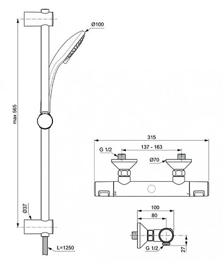 Душевая стойка с термостатом Ideal Standard Ceratherm T25 хром A7203AA
